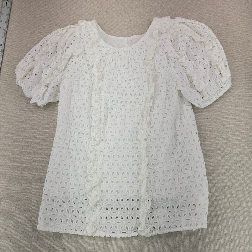 Rachel Parcell White Eyelet Ruffle Puff Sleeve Blouse XXS